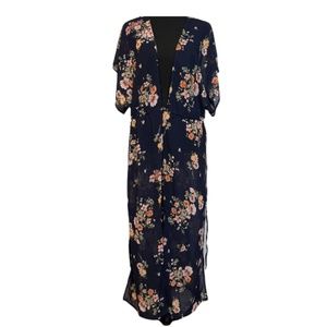 Sim &‎ Sam Blue Floral Long Kimono Dress Size L/XL